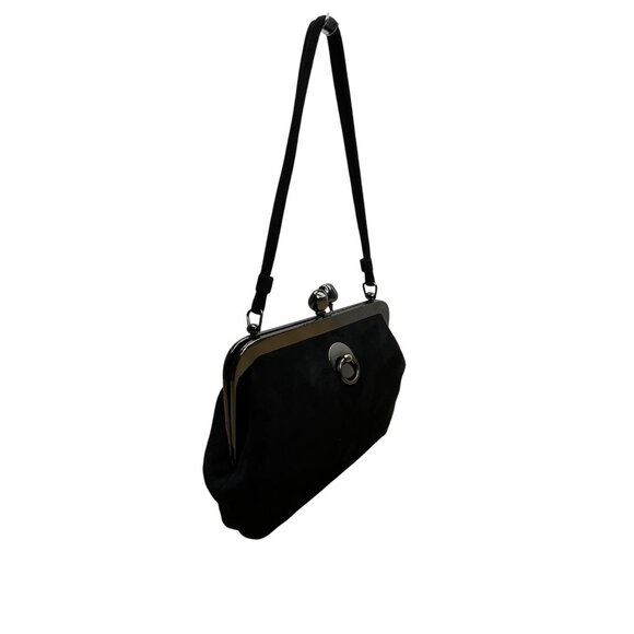 Saber Women’s Black Suede With Silver Metal Frame & Kiss Lock Closure Clutch Bag - Picture 4 of 10